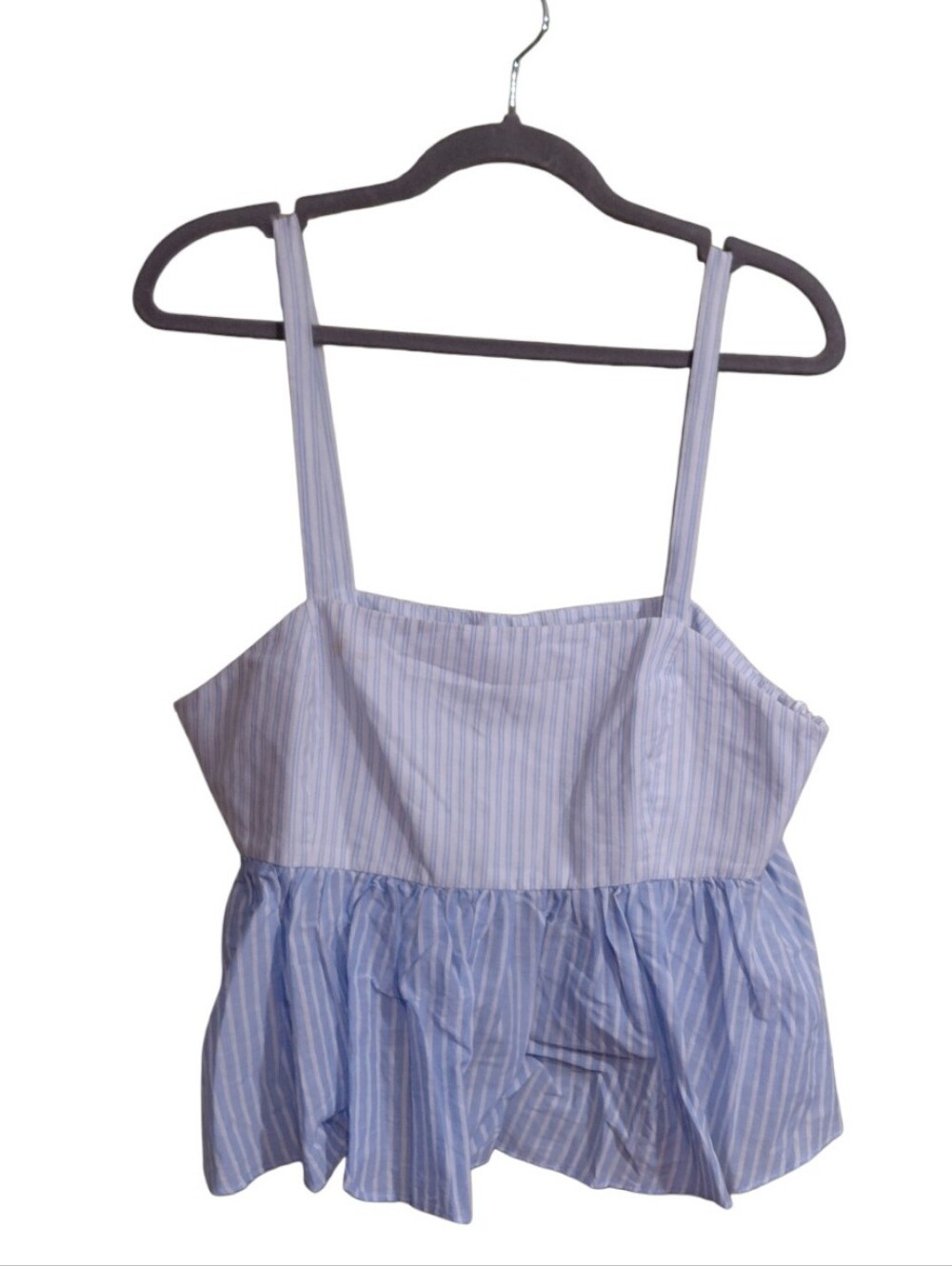 Light Blue Striped Peplum Camisole - Women